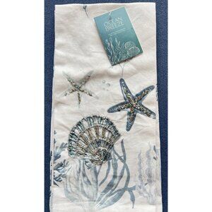 OCEAN Starfish Shell Kitchen Towel Set of 2 Sequins Blue Coral Beach 18"x28"